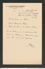k.k. naturhistorisches Hofmuseum, Intendanzakten 1885-1896 (Hauer), Aktenzahl Z.384/1891, Seite 1